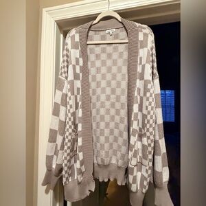 White Birch Checkered Taupe Cardigan